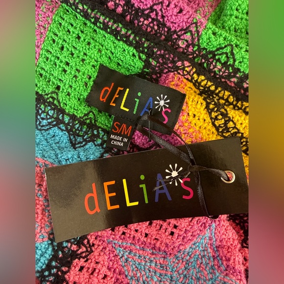 Delia’s Dolls Kill Happy In My Mind Hood Crochet Cardigan 90s Duster Smiley Y2K - Picture 7 of 7